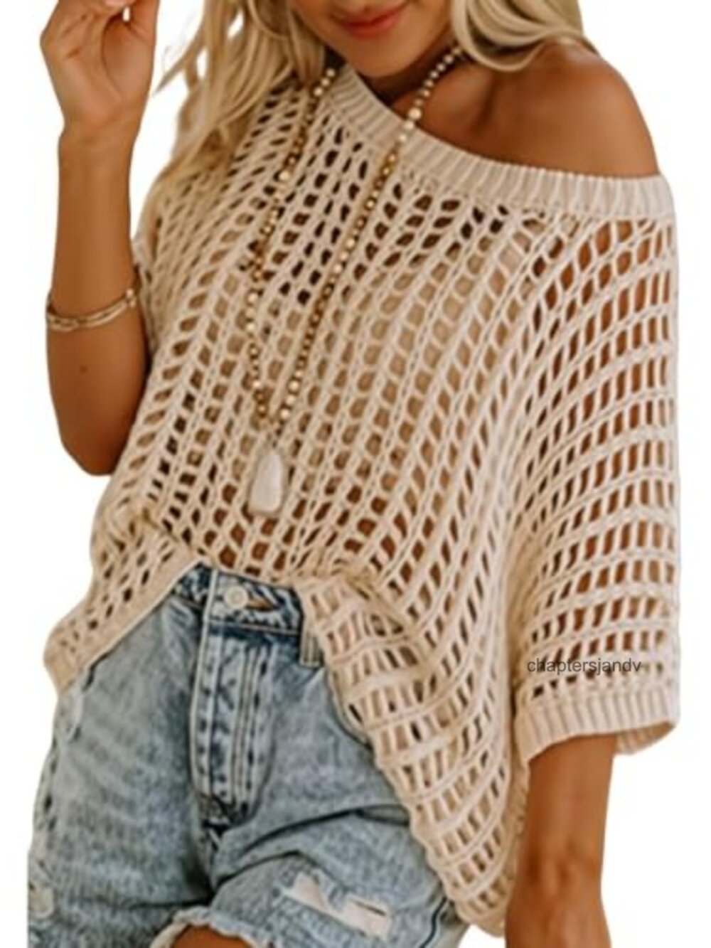 Women's Crochet Off Shoulder Beach Coverup Top Hollow Out Summer Knit Top